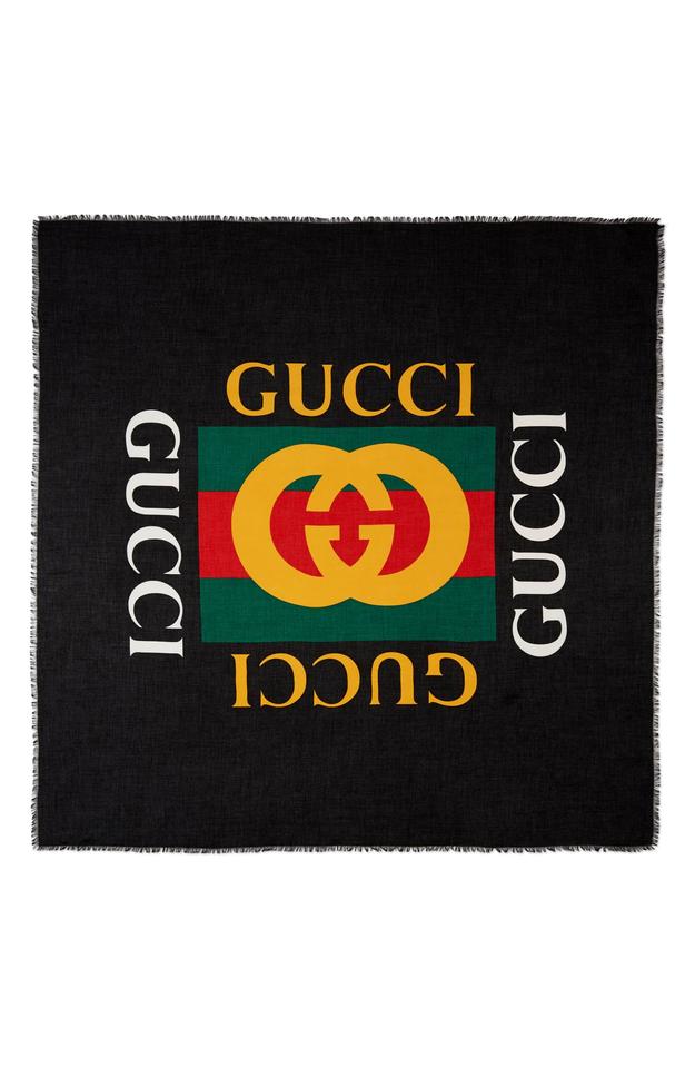 New Gucci Logo - Gucci Black New Logo Modal Silk Shawl Scarf/Wrap - Tradesy