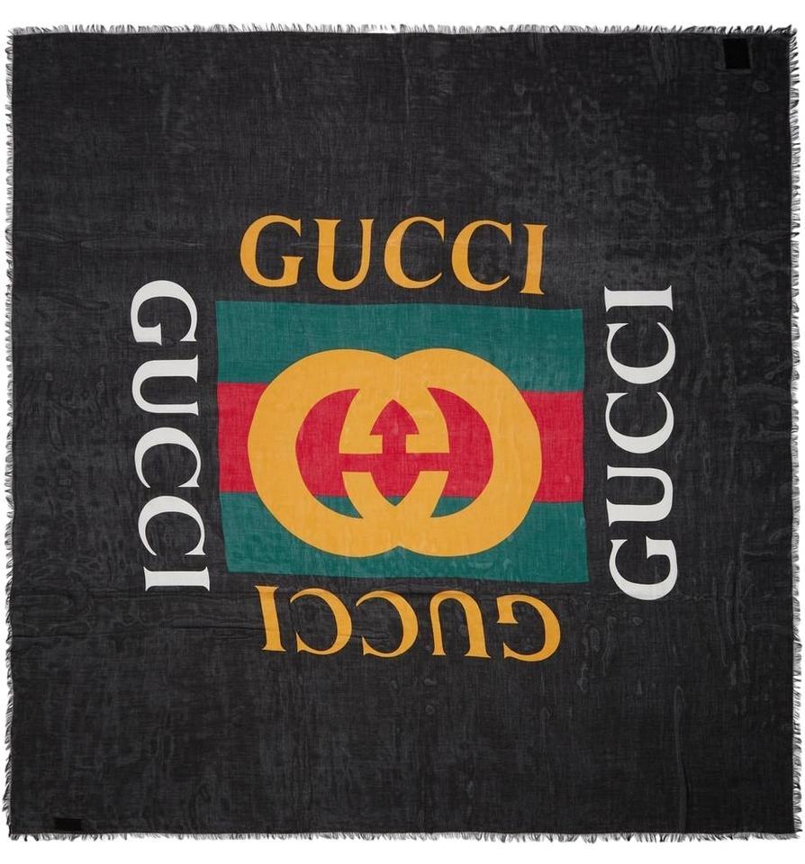 New Gucci Logo - Gucci Black - Logo Modal Silk Shawl Scarf/Wrap - Tradesy