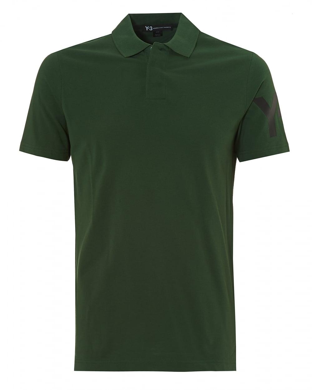 3 Green Logo - Y 3 Mens Classic Logo Polo Shirt, Sleeve Logo Field Green Polo