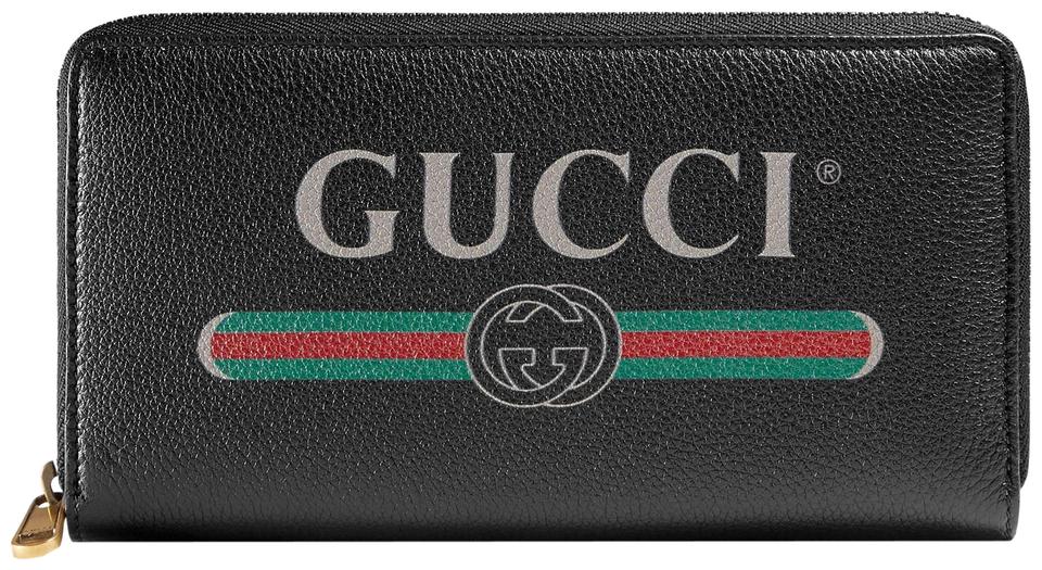 New Gucci Logo - Gucci Black New Print Leather Zip Around Wallet - Tradesy