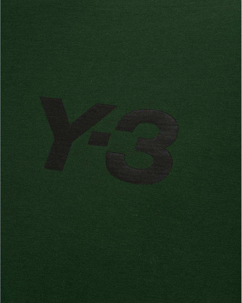 3 Green Logo - Y 3 Mens Classic Logo T Shirt, Short Sleeved Field Green Tee