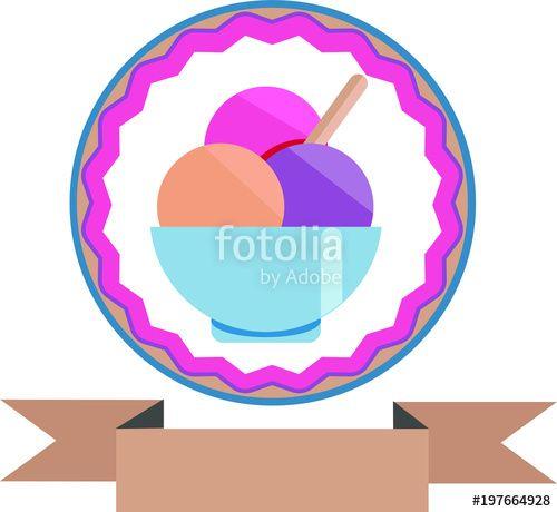 Vanilla Circle Logo - Bagde of ice-cream in circle, three colors. At the bottom the place ...
