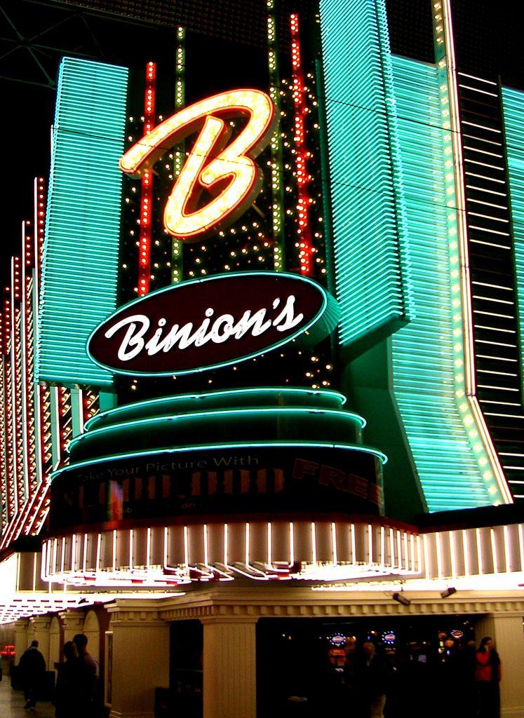 Binion's Logo - binion's casino, green and white neon lights and logo sign