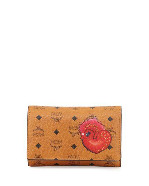 Rooster with Three Logo - MCM Brown Visetos Logo Leather Year Series Rooster Three Fold