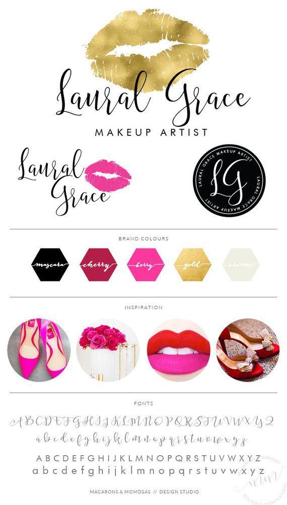 Lips Logo - Makeup Logo Design, Lips Logo, gold Branding kit, Make up Branding