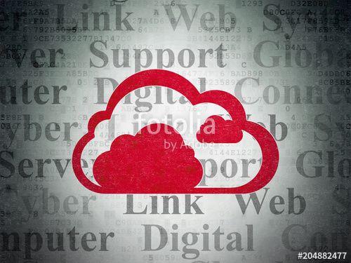 Red Cloud a Web Logo - Cloud computing concept: Painted red Cloud icon on Digital Data ...