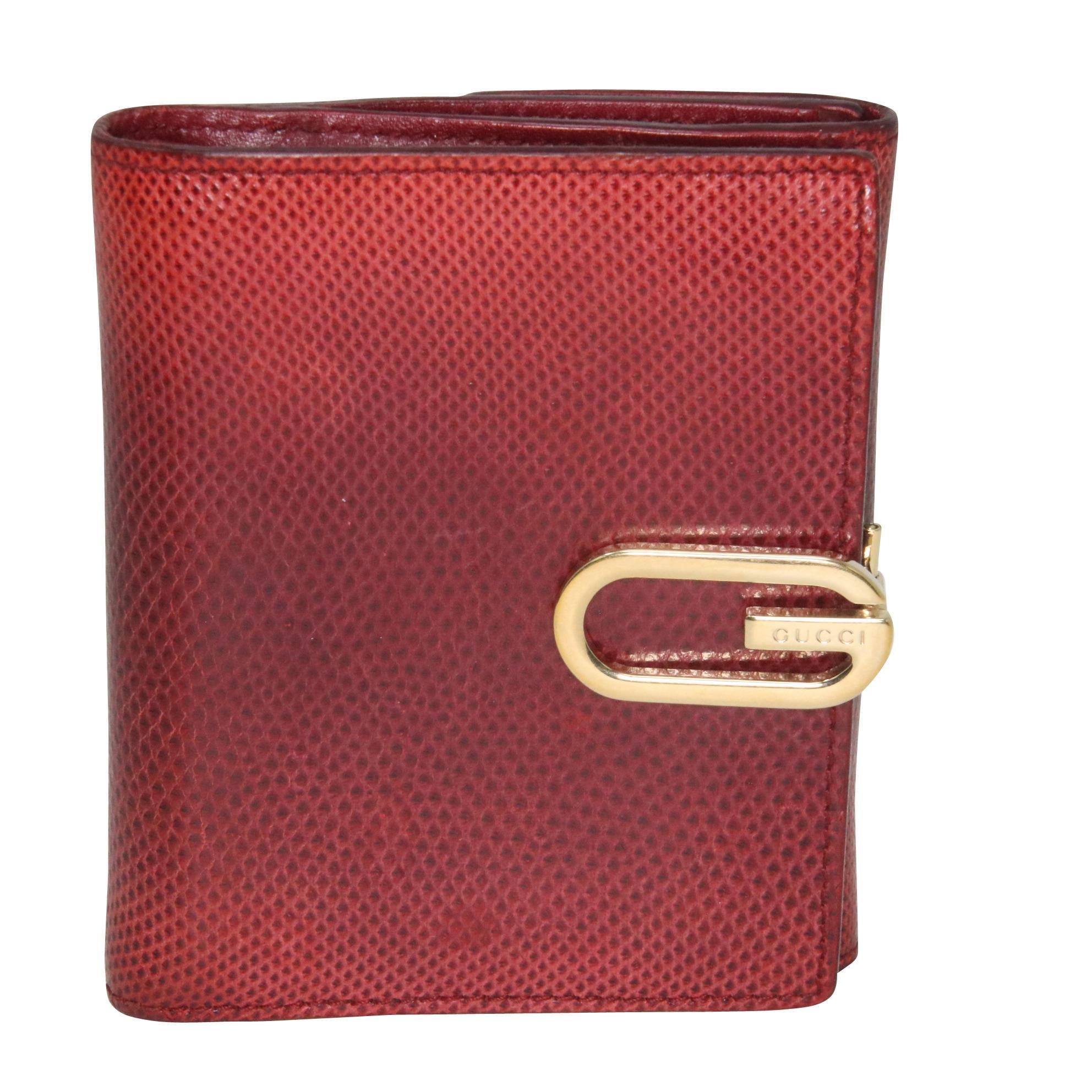 Red French Logo - Gucci Red Classic Double Sided G Logo Money Clip Snakeskin Leather Fre