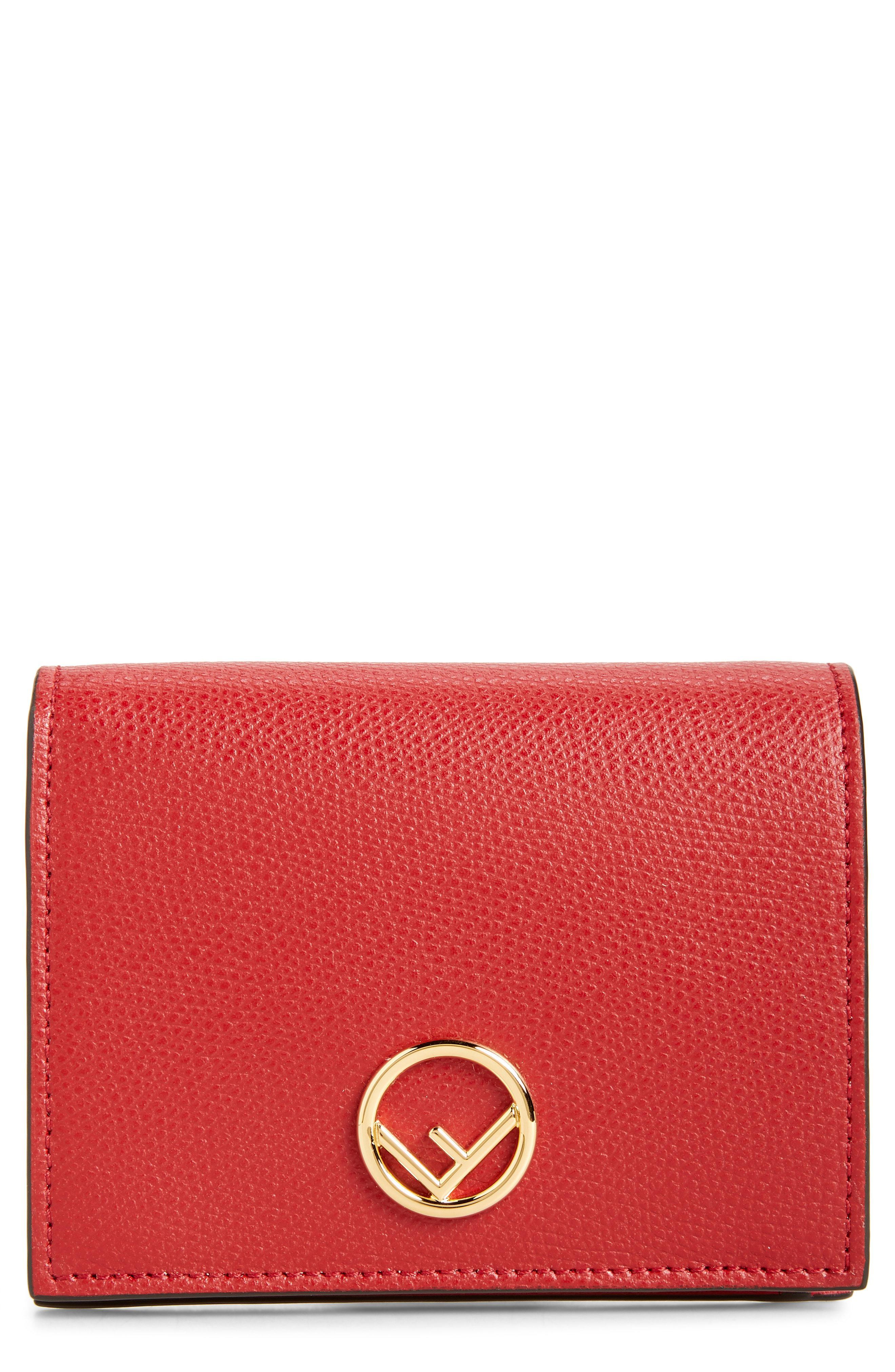 Red French Logo - Lyst - Fendi Logo Small Leather French Wallet in Red