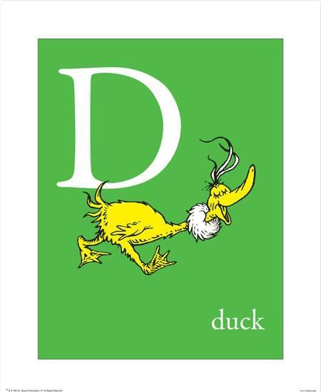 Green U Bull Logo - D is for Duck (green) Prints by Theodor (Dr. Seuss) Geisel at