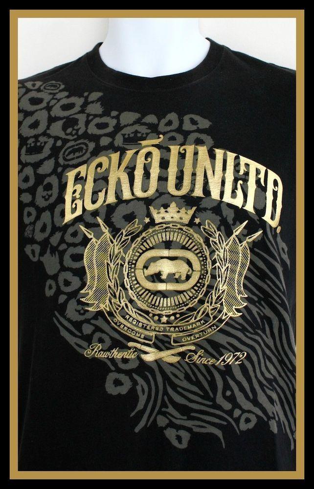 Ecko Clothing Logo - ECKO UNLTD Mens T Shirt Black & Gold Embossed Logo Medium