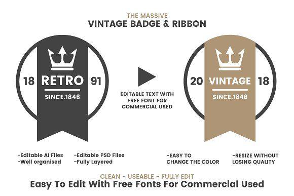 Ribbon Used On Logo - VINTAGE BADGE & RIBBON Vol.8 Logo Templates Creative Market