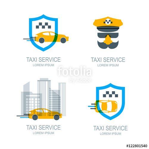 Taxi App Logo - Set of vector online taxi service logo, icons and symbol. Yellow