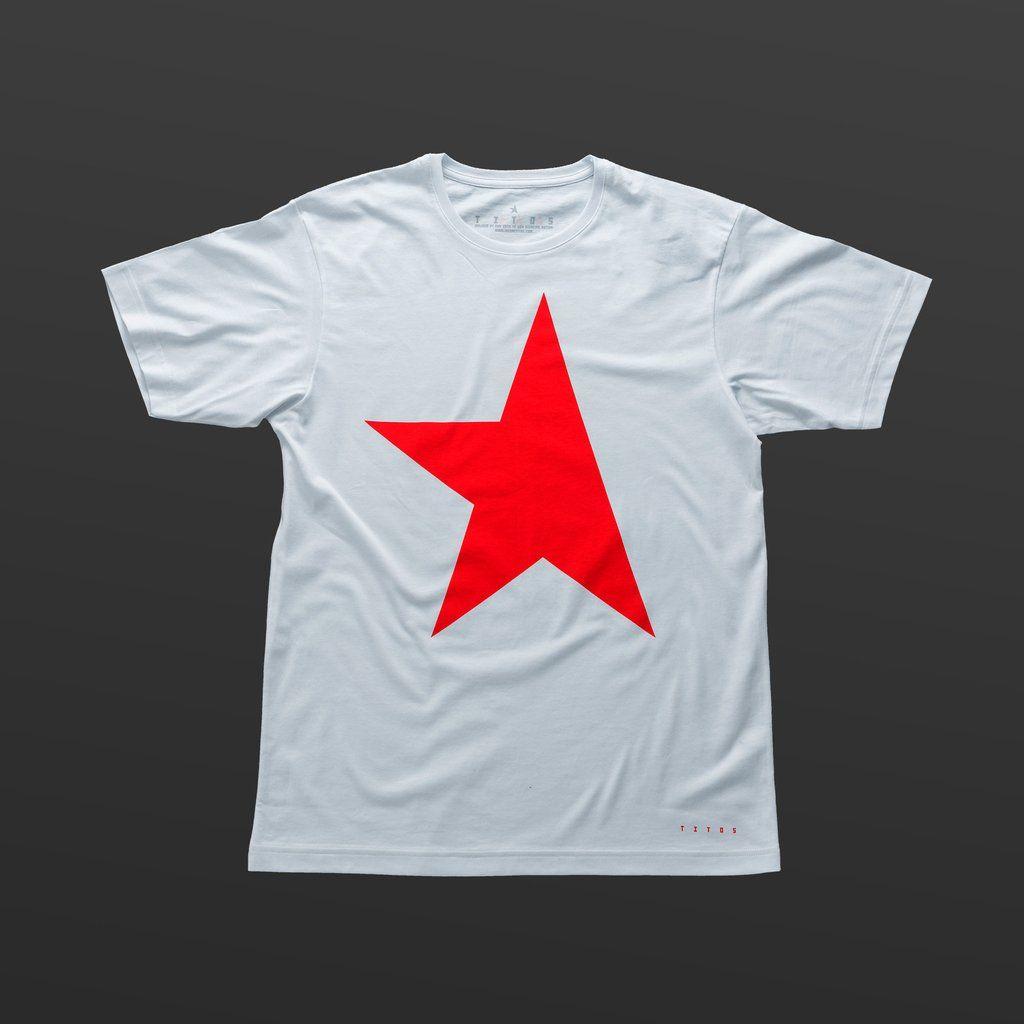 T and Star Logo - First T Shirt White Red TITOS Star Logo