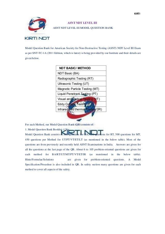 ASNT Logo - Magnetic Particle Testing NDT Level 3 Exam Model Question Answer