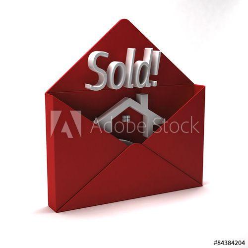 Red Envelope Logo - 3D Red Envelope Sold House logo this stock illustration