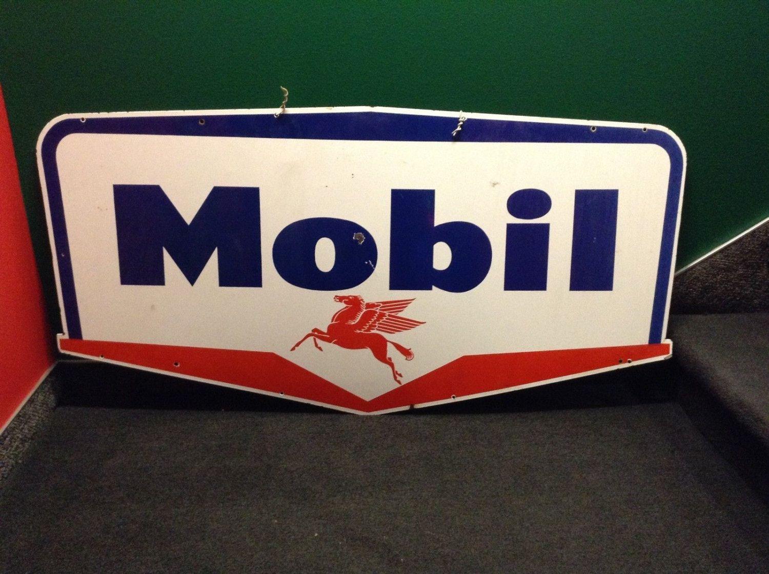 Old Mobil Oil Logo - Vintage MOBIL MOBILGas Pegasus Logo Single Sided Tin Advertising