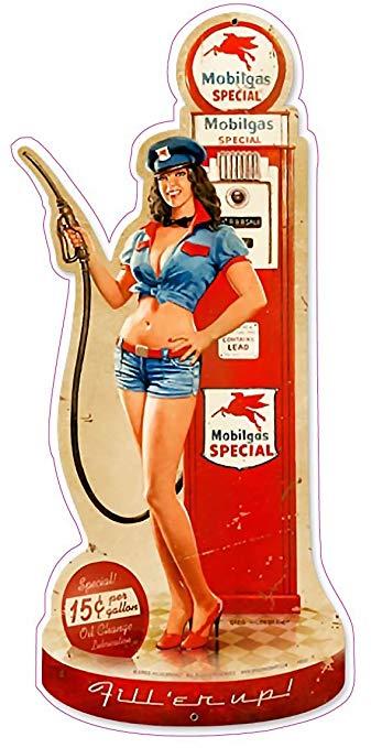 Old Mobil Oil Logo - Amazon.com: Nostalgia Decals Old Mobil Oil Pin up Girl decal 6