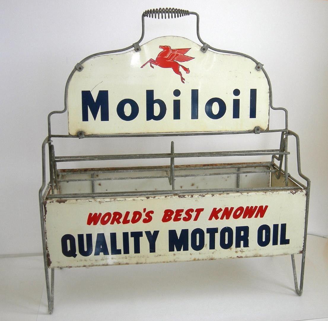 Old Mobil Oil Logo - Old Mobiloil Mobil Motor Oil rack w/flying horse Pegagus signs. All ...