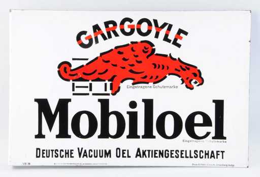 Old Mobil Oil Logo - German Gargoyle Mobiloil Porcelain Flange Sign.