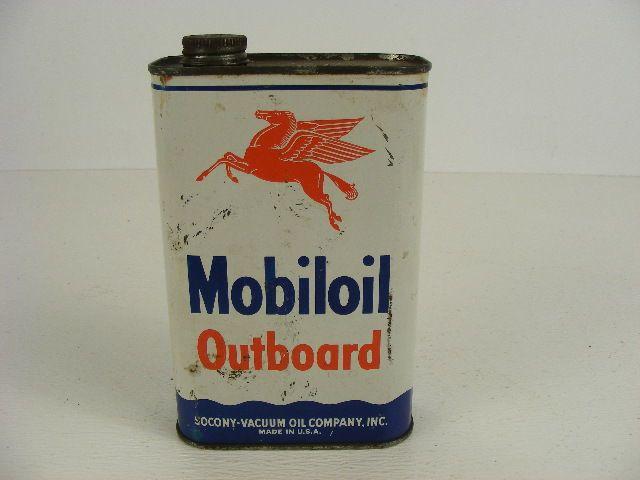 Old Mobil Oil Logo - A 7" old Mobiloil outboard motor oil can with the horse logo