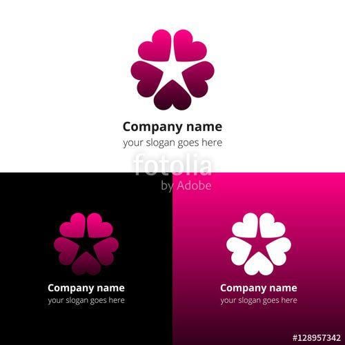 Circle around a Star Logo - Love star logo. Pink icon heart goes around in a circle to form a