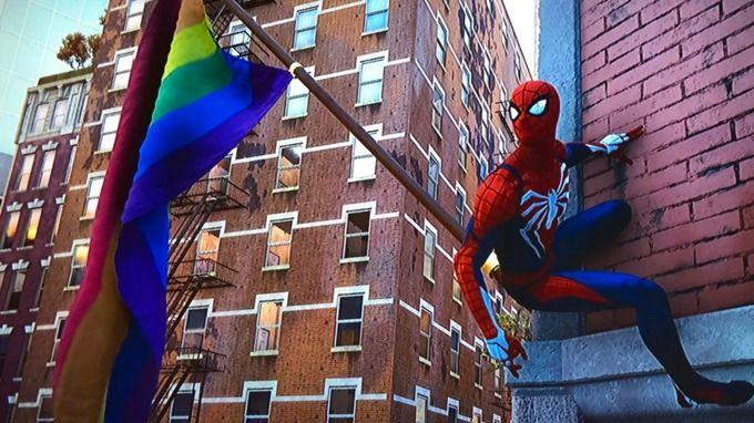 Spiderman Flag Logo - Pride flag in Marvel's new Spider-Man game sparks diversity debate ...