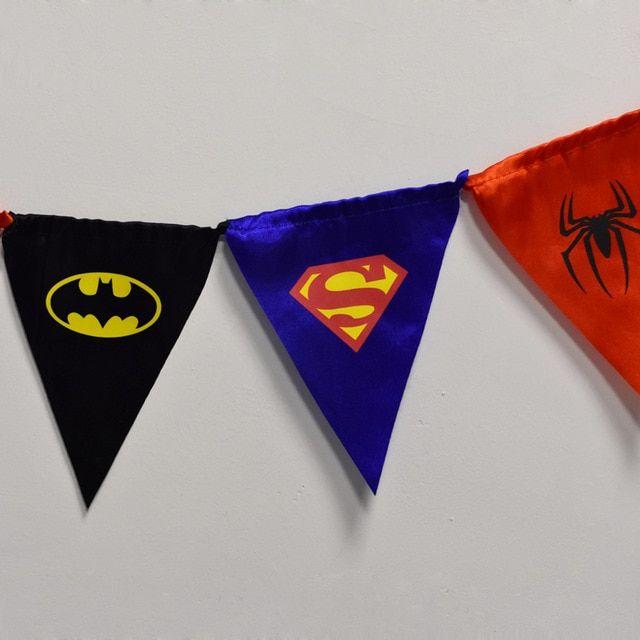 Spiderman Flag Logo - 10pcs Super Man Banner Flags Spider Man Batman Bunting Kids Happy ...