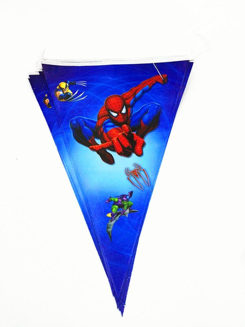 Spiderman Flag Logo - 1pc spider man theme paper banner happy birthday party flag Kids ...