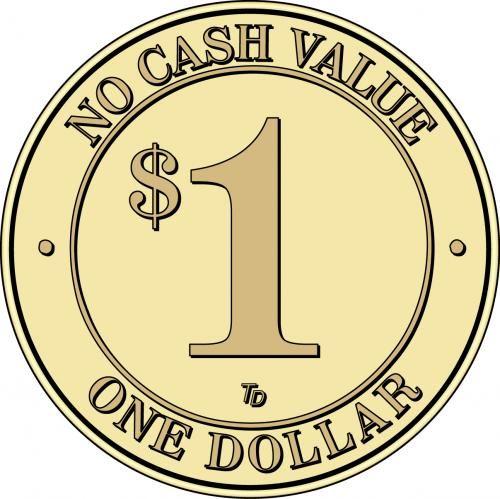 No Cash Logo - $1 No Cash Value Token Design. One Dollar Token