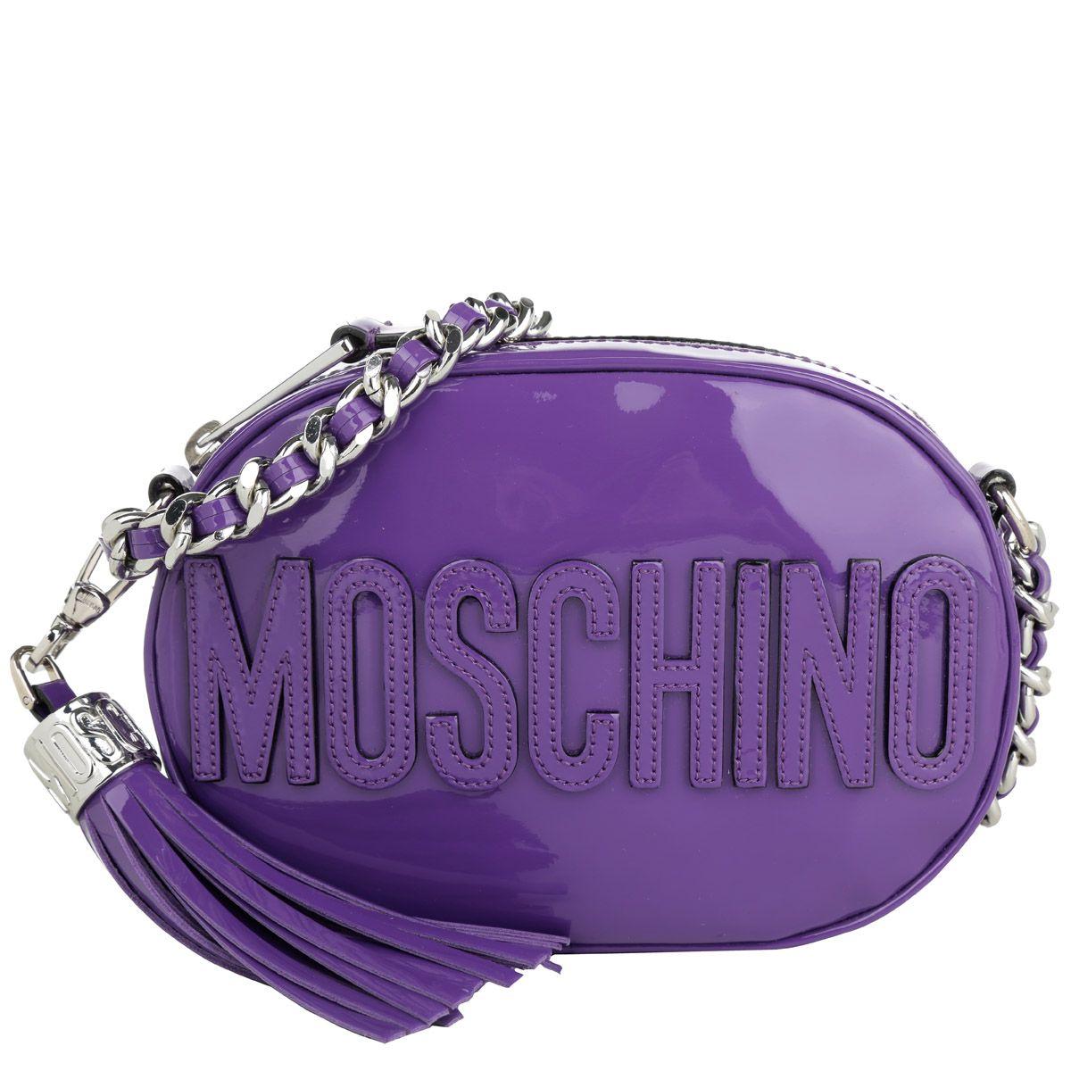 Purple Oval Logo - Moschino Oval Patent Crossbody Logo Purple in purple | fashionette