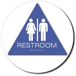 Blue Circle with White Triangle Logo - UNISEX Restroom Sign, White Background with Blue Triangle. 8 in ...
