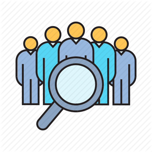 3 Blue People Icon Logo - Human resource, magnifier, manpower, people, recruitment, search
