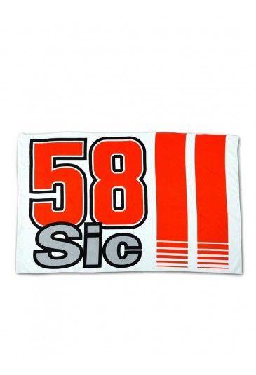 Two Red Lines Logo - Marco Simoncelli official Flag. White Flag with the 58Sic logo
