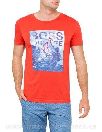 Red Surfer Logo - Buy BOSS Orange Men MEDIUM RED Surfer Logo Tee In Clothing