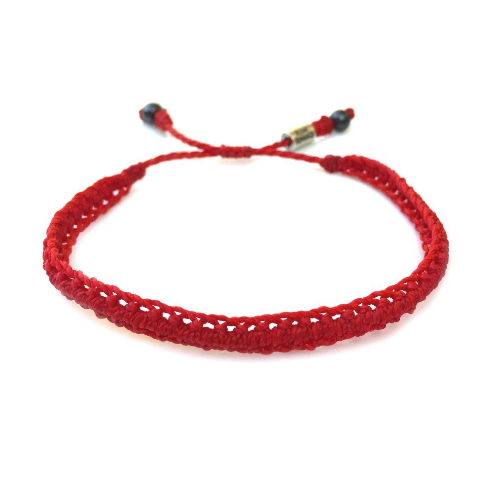 Red Surfer Logo - Braided Bracelet Red with Hematite Stones: Drawstring Beach Rope ...