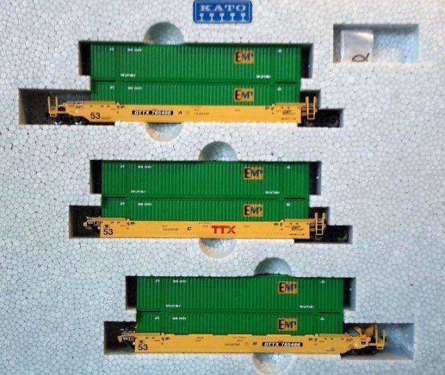 Well Car TTX Logo - KATO 1066174 N Maxi Iv TTX Logo 3 Well Car Set W 6 EMP Containers