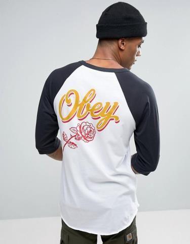 Cool Obey Logo - Cool Obey Raglan With Large Floral Logo For Men T-Shirt
