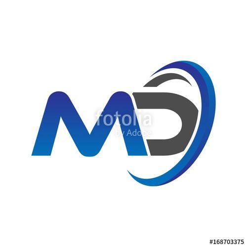 MD Circle Logo - vector initial logo letters md with circle swoosh blue gray Stock