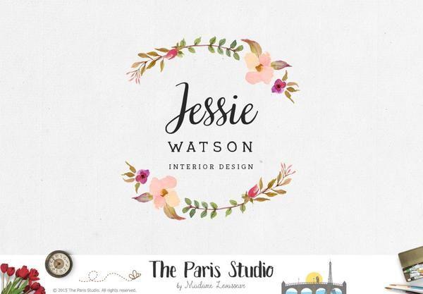 Floral Wreath Logo - Watercolor Floral Wreath Logo Design by The Paris Studio, Madame