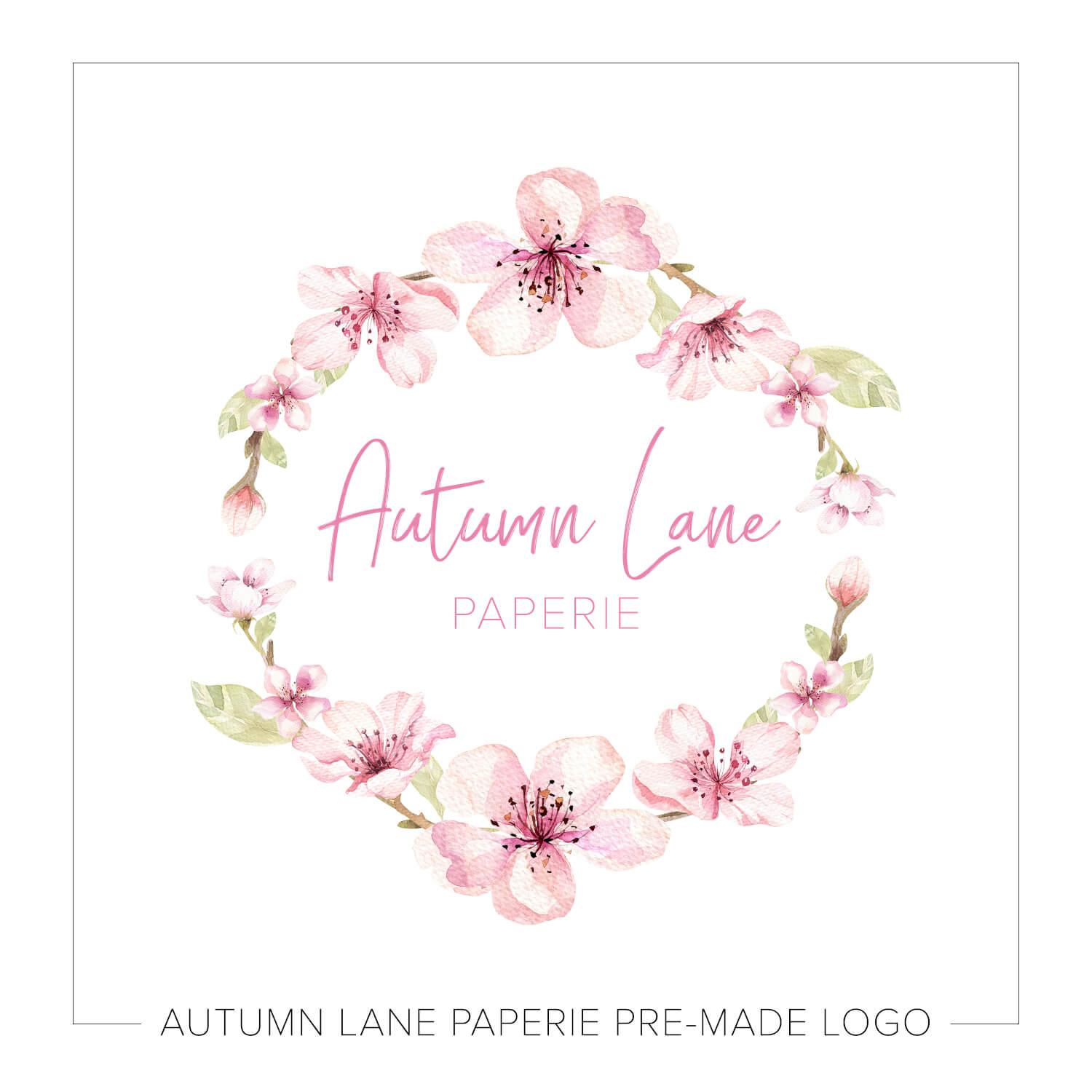 Floral Wreath Logo - Watercolor Pink Floral Wreath Logo J53. Autumn Lane Paperie
