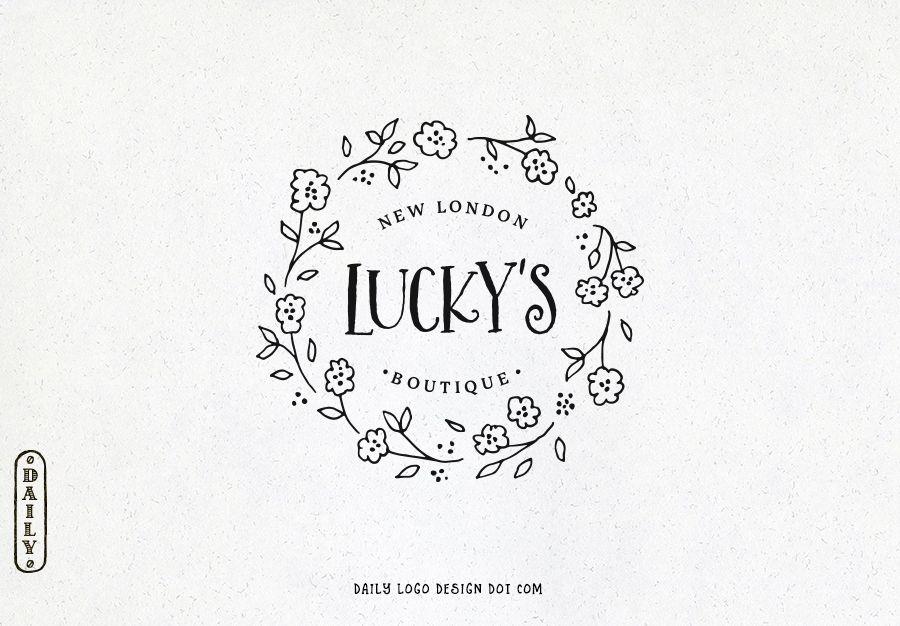 Floral Wreath Logo - Hand Drawn Floral Wreath Logo by Daily Logo Design, The Paris Studio