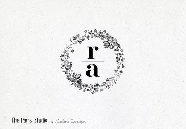 Floral Wreath Logo - Vintage Floral Wreath Monogram Logo Design by The Paris Studio