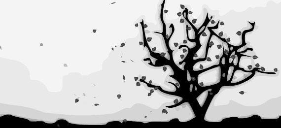 Black and White Tree with Leaves Falling Logo - Premium Autumn Inspired Graphics - PremiumCoding