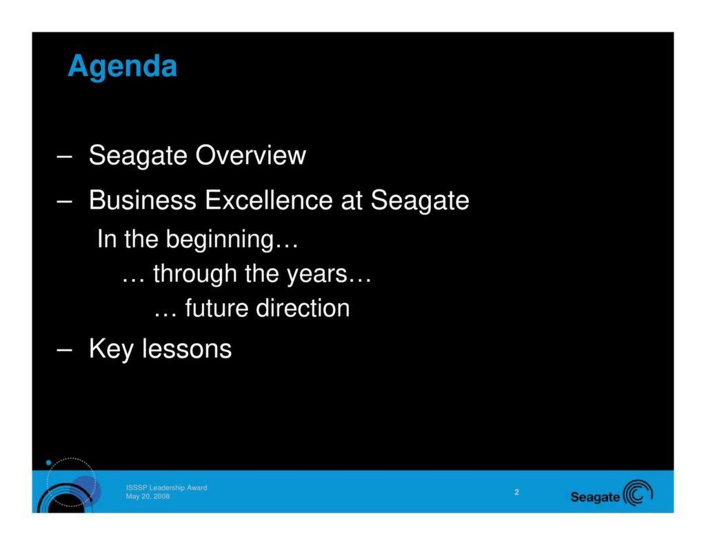 Seagate Lean Enterprise Logo - Business Excellence at Seagate — ISSSP for Lean Six Sigma