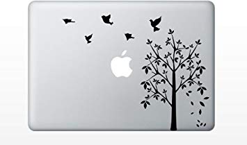 Black and White Tree with Leaves Falling Logo - Birds flying tree leaves falling funny cute decal