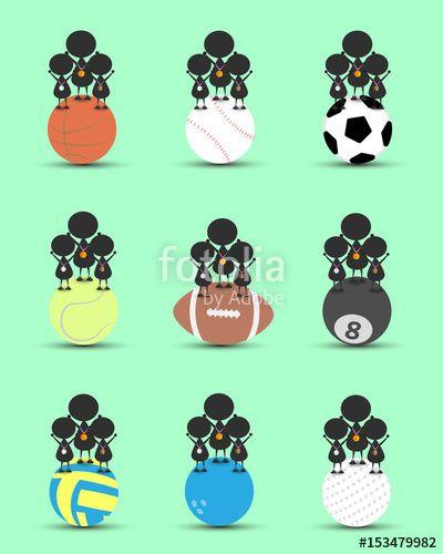 Silver Circle with Green Ball Logo - Black man character cartoon stand on single sports ball and get ...