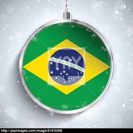 Green Circle with Silver Ball Logo - Merry Christmas Silver Ball with Flag Brazil vector | YayImages.com