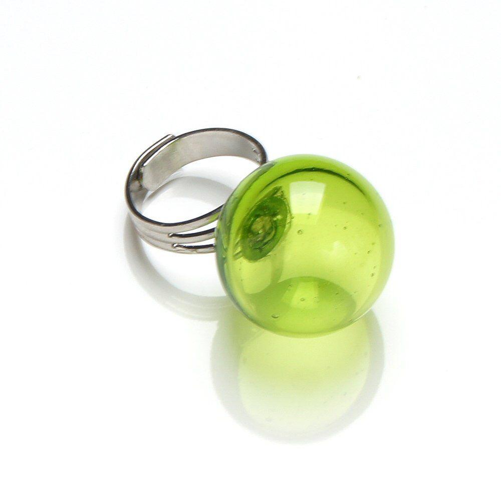 Green Circle with Silver Ball Logo - Chartreuse glass ball ring, green ring, orb ring, globe ring, hollow ...