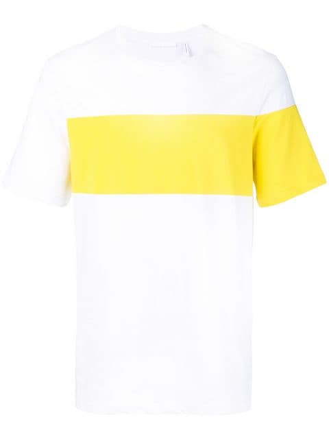 Bright Yellow Logo - Helmut Lang White And Yellow Logo Band T Shirt