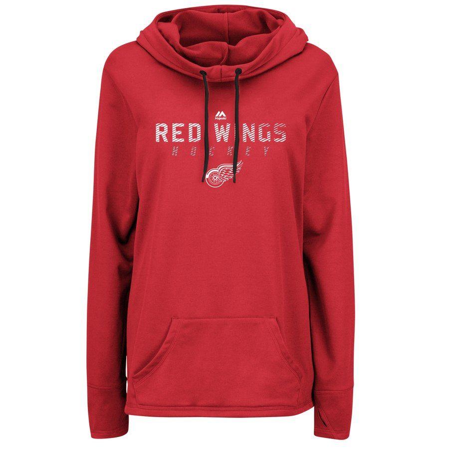 Red Trapezoid Logo - Women's Detroit Red Wings Majestic Red Trapezoid Pullover Hoodie